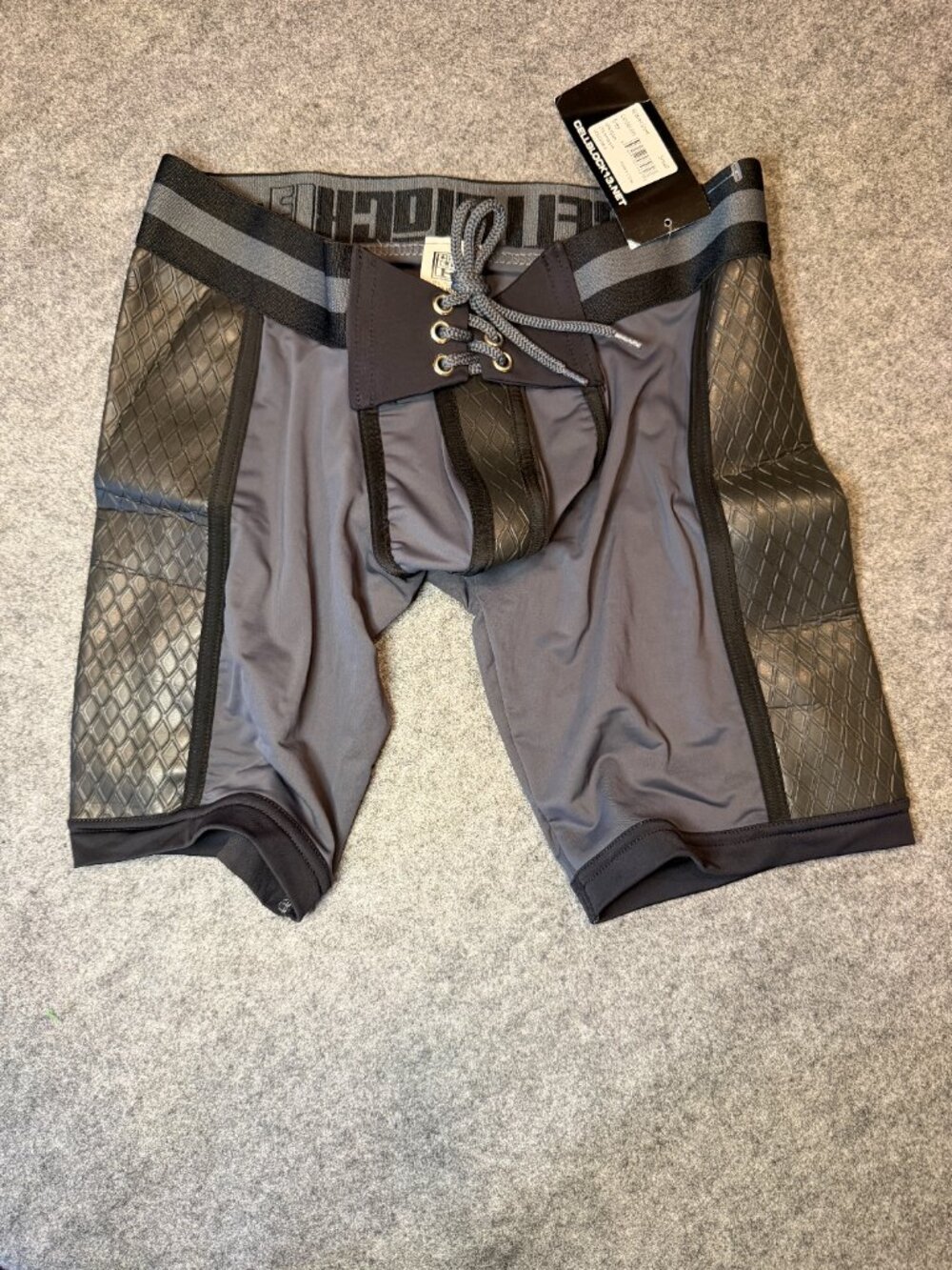 CellBlock 13 Gridiron Neoprene Panel Shorts Gray Size Small NWT Fetish Athletic - Picture 3 of 6